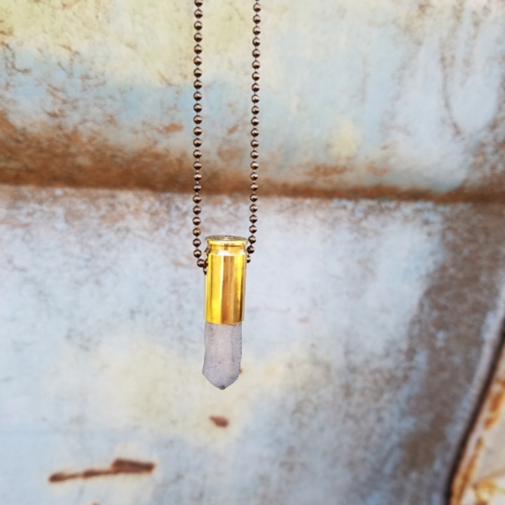 Brass Bullet with Crystal Necklace 2mm Luger